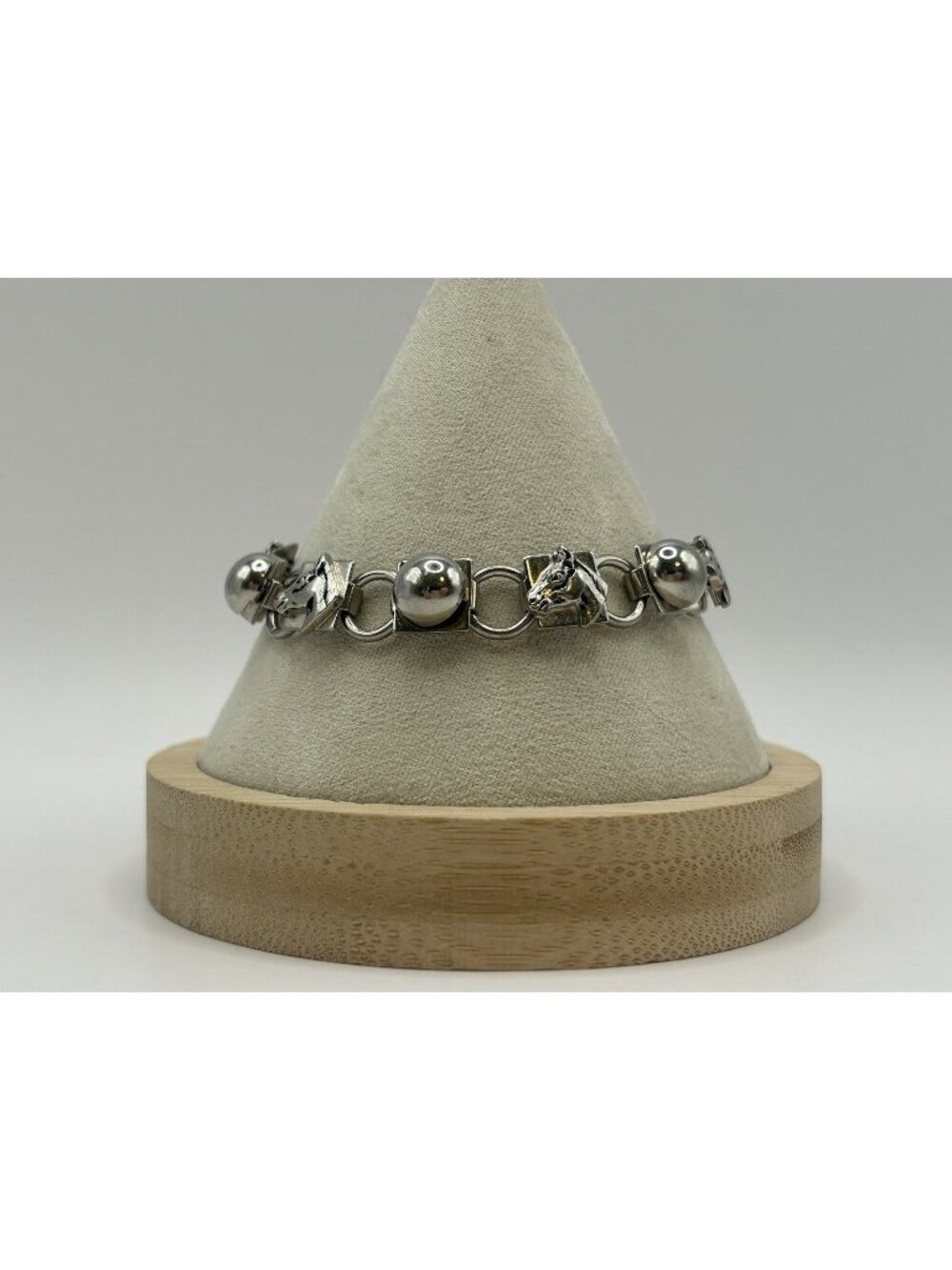Vintage Horse Head Link Bracelet Silver Tone Equestrian Chunky Statement Profile